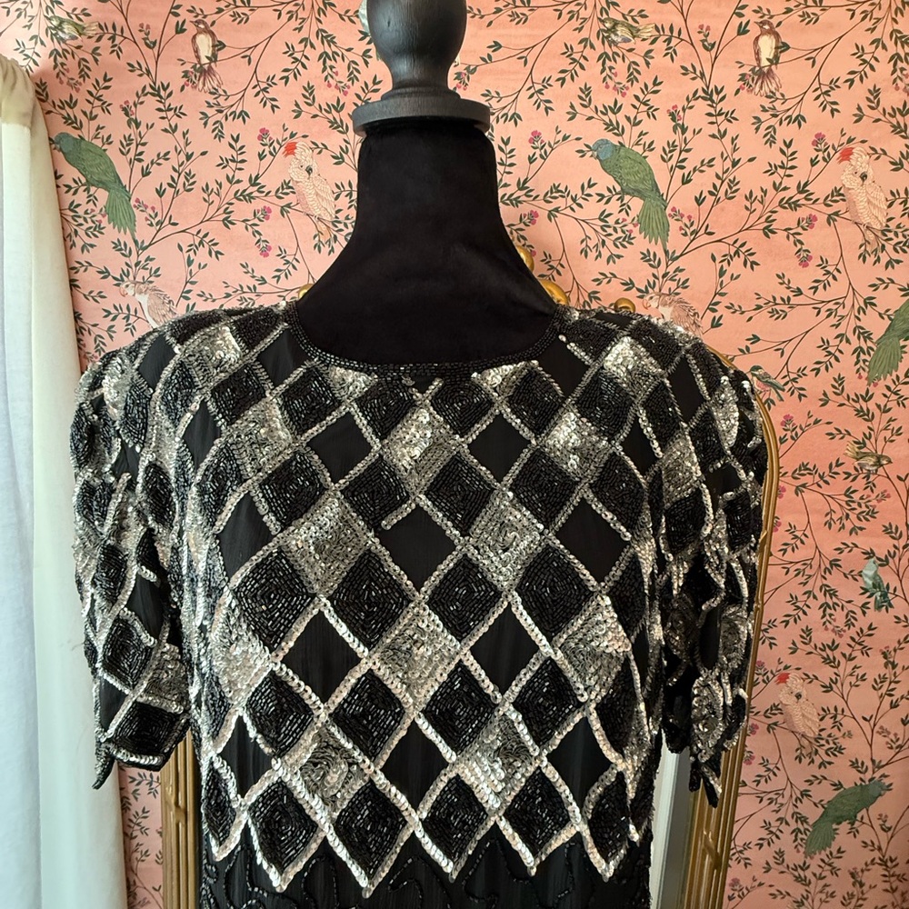 Stunning Vintage 90s Lawrence Kazar New York Hand Beaded Silk Evening Gown - Picture 4 of 17